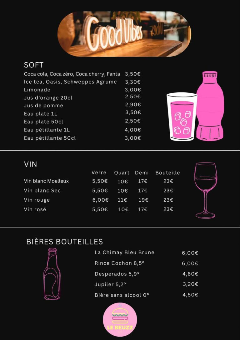 carte du restaurant Le Beuzz Café - recto